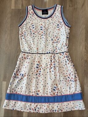 Playful Cream Tank Dress with Bug Prints and Blue Trim
